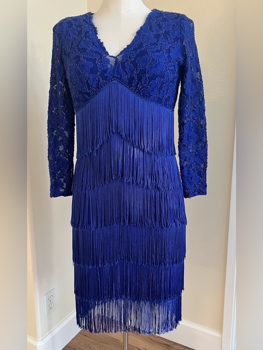 Vintage David Howard by Climax Karen Okada Royal Blue Fringe Lace Dress